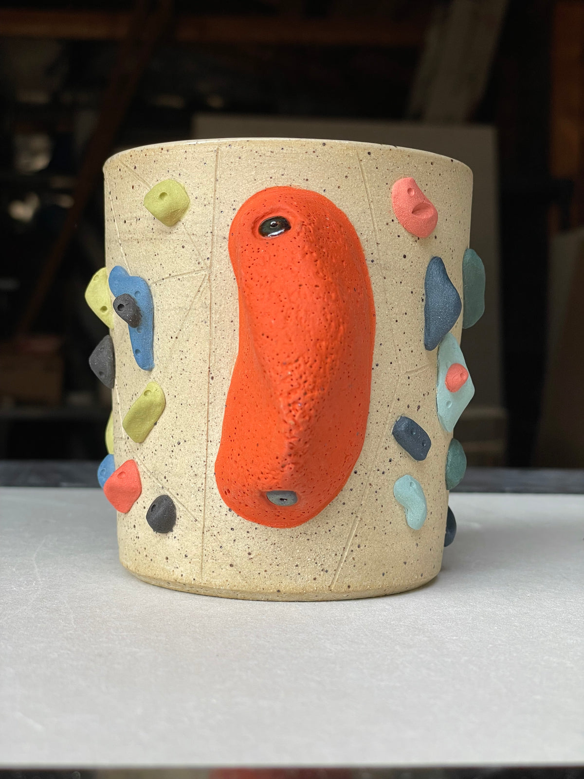 V-shape Cup - Buff Speckled with Hold Handle - Handsculpted