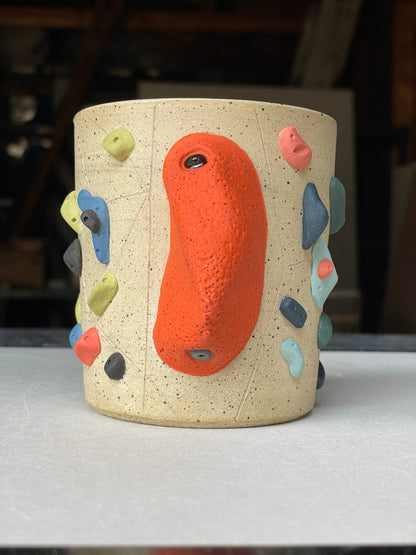 V-shape Cup - Buff Speckled with Hold Handle - Handsculpted
