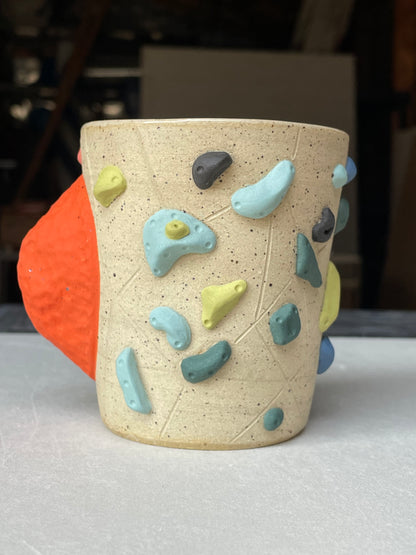 V-shape Cup - Buff Speckled with Hold Handle - Handsculpted