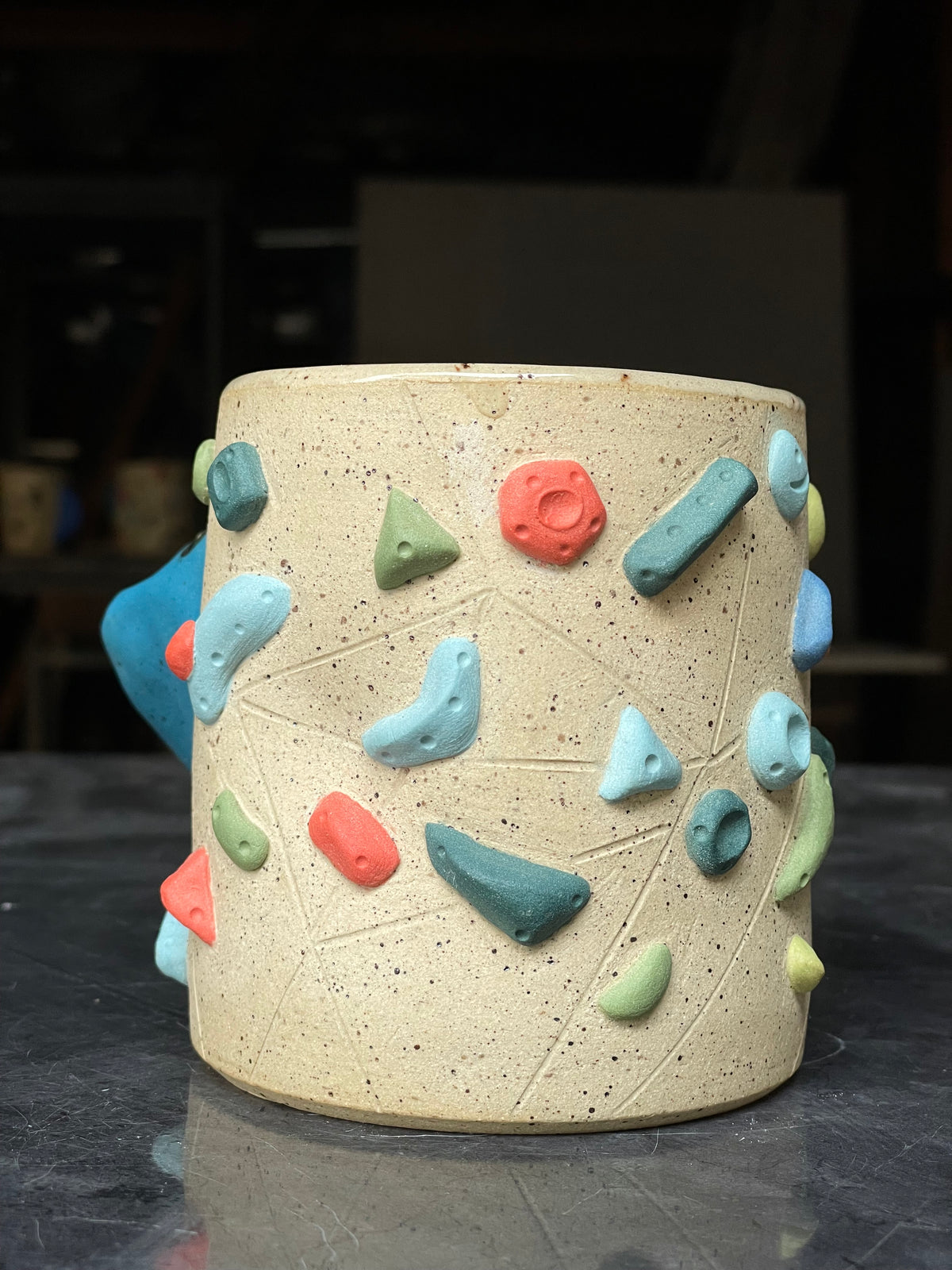 Straight Wall Cup - Buff Speckled with Hold Handle - Handsculpted