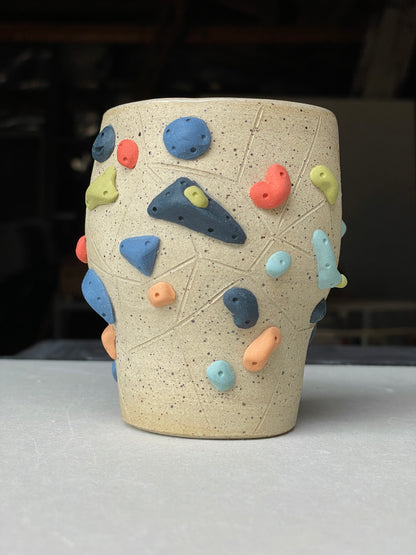Tapered Tumbler - Buff Speckled with Hold Handle - Handsculpted