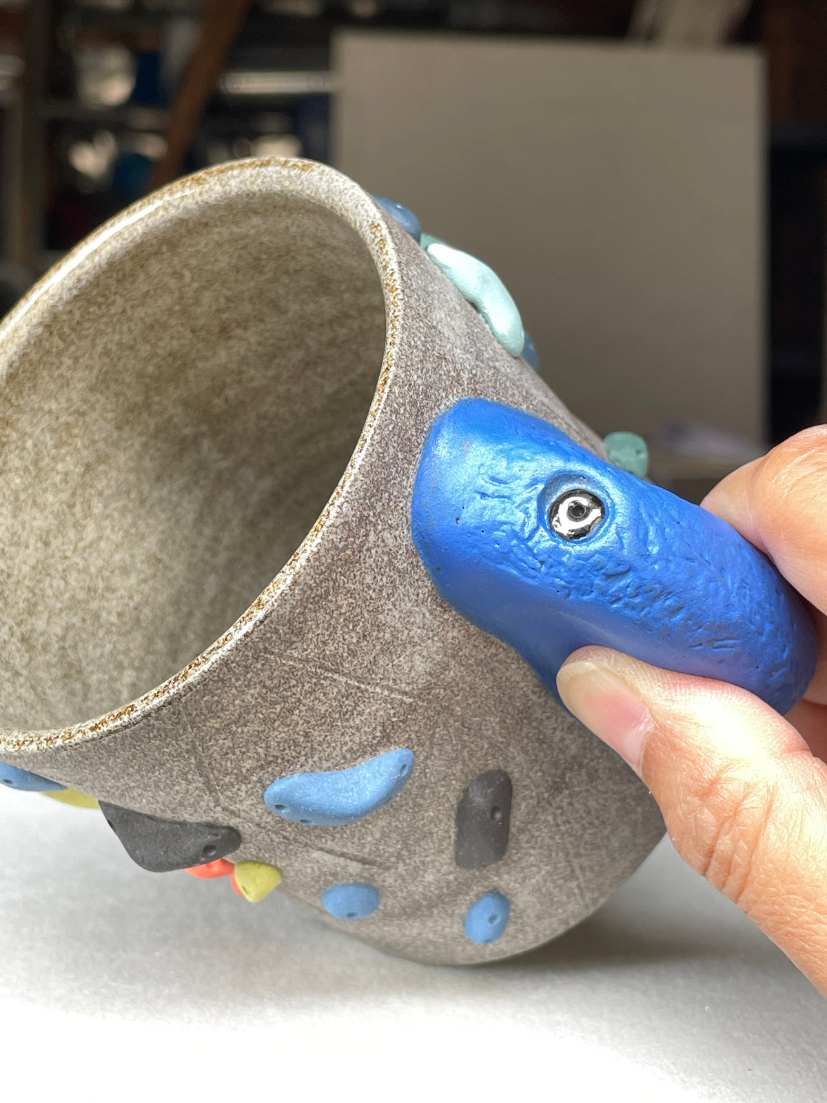 BRIGHT BLUE Hold Handle - Granite Climbing Cup- Handsculpted
