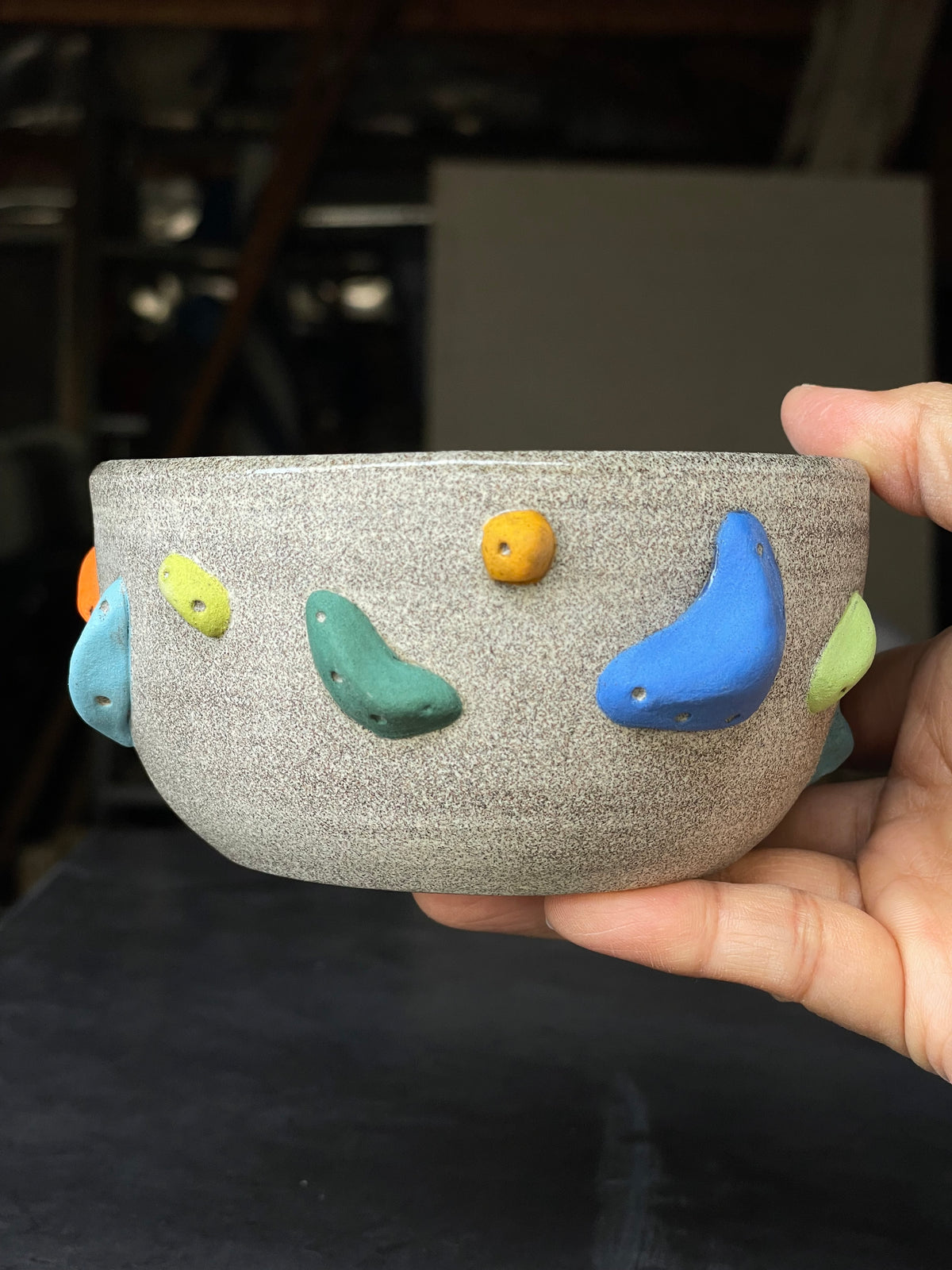 Wide Latte Cup - Granite with Hold Handle - Handsculpted