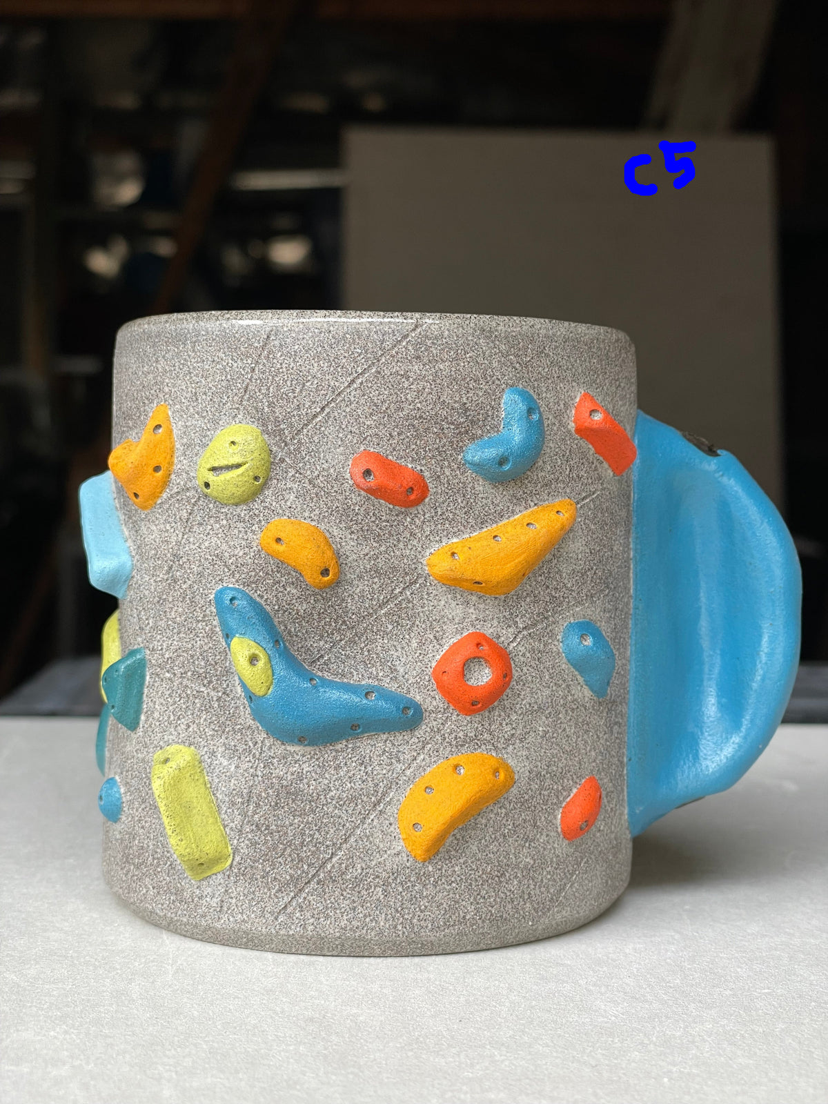 MUTED BLUE Hold Handle - Granite Climbing Cup -Handsculpted