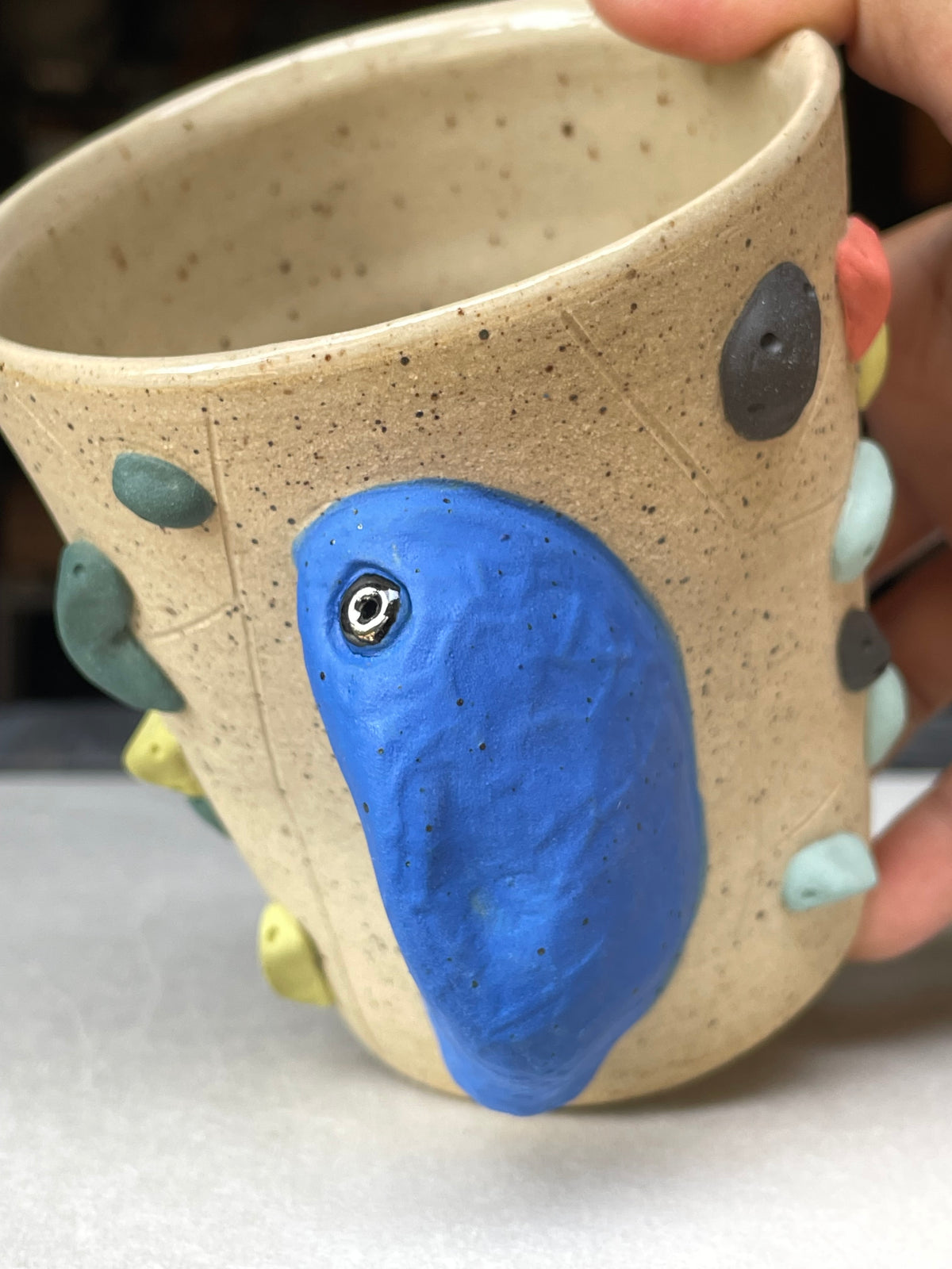V-shape Cup - Buff Speckled with Hold Handle - Handsculpted
