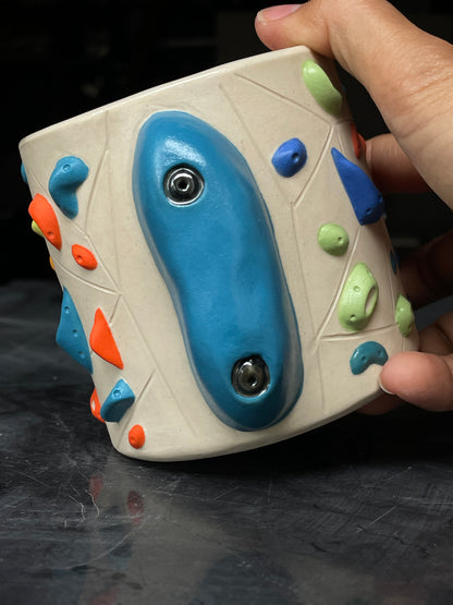 Detailed Holds - White Climbing Cup with BLUE Hold Handle - 12oz