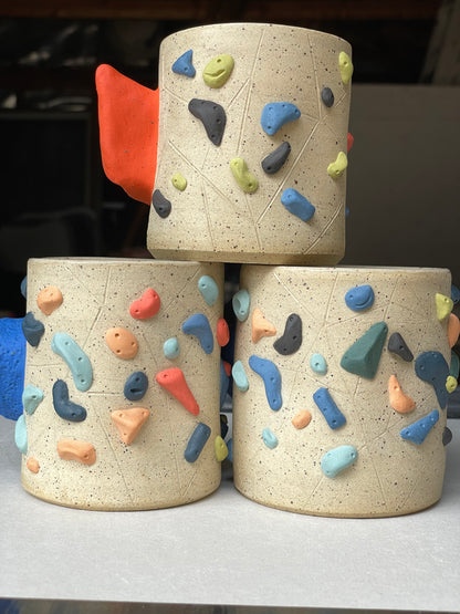 Straight Wall Cup - Buff Speckled with Hold Handle - Handsculpted
