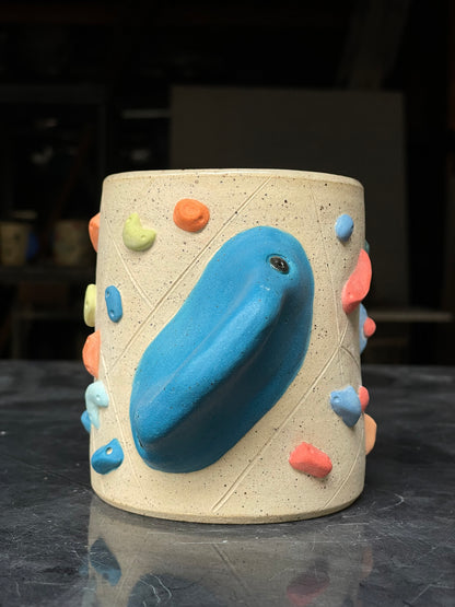 Straight Wall Cup - Buff Speckled with Hold Handle - Handsculpted