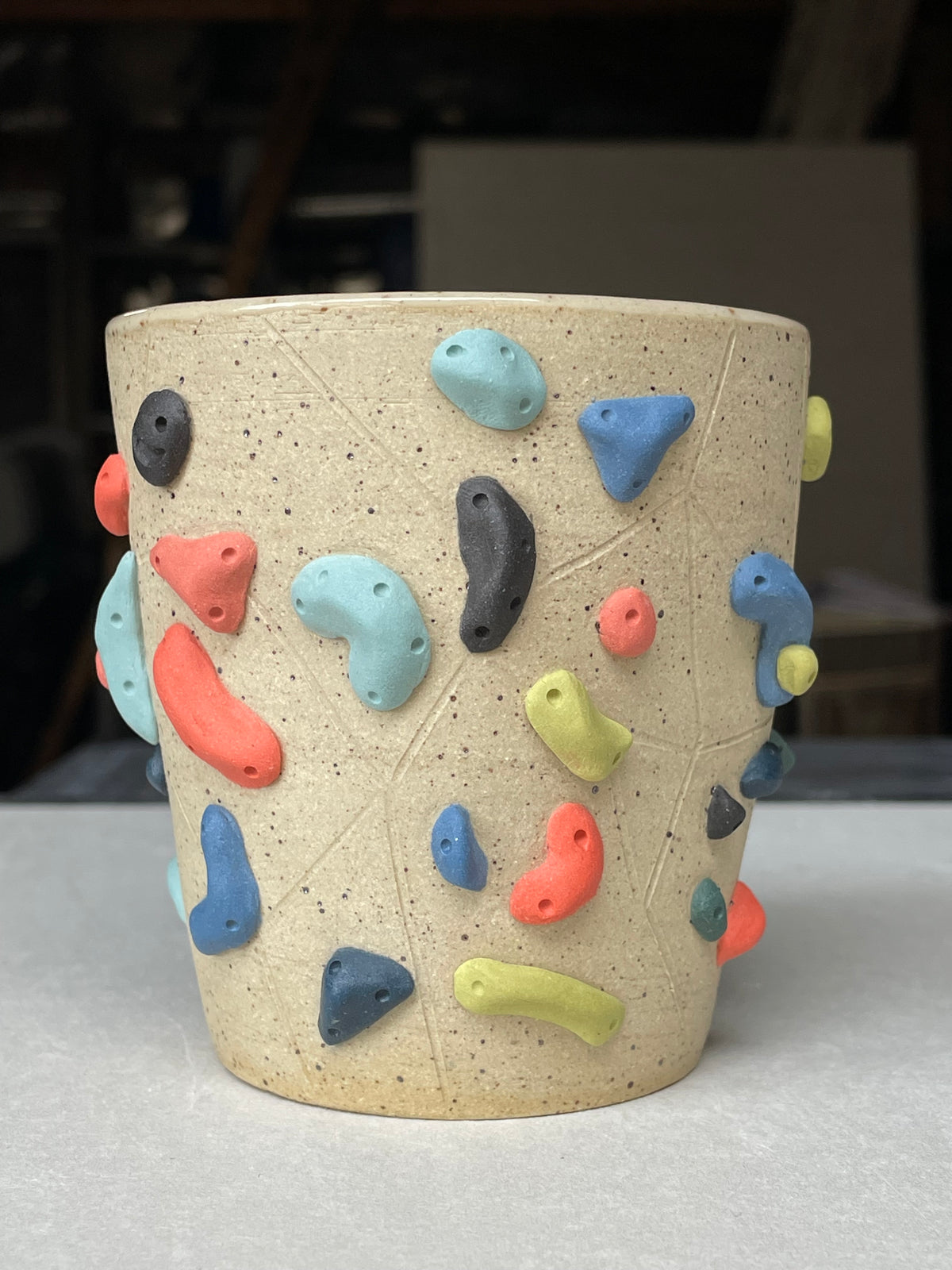 V-shape Cup - Buff Speckled with Hold Handle - Handsculpted