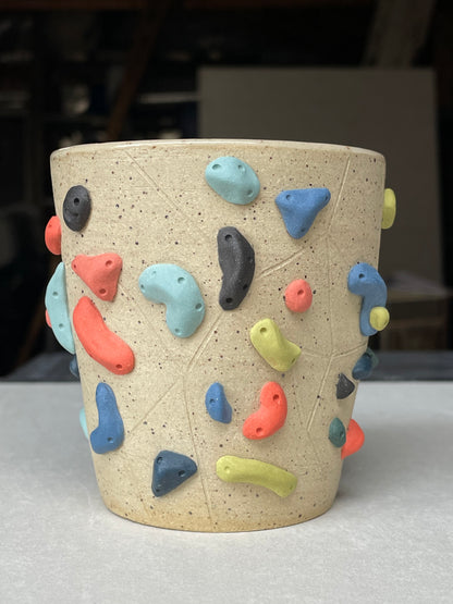 V-shape Cup - Buff Speckled with Hold Handle - Handsculpted