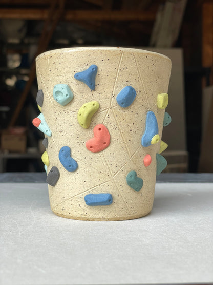 V-shape Cup - Buff Speckled with Hold Handle - Handsculpted