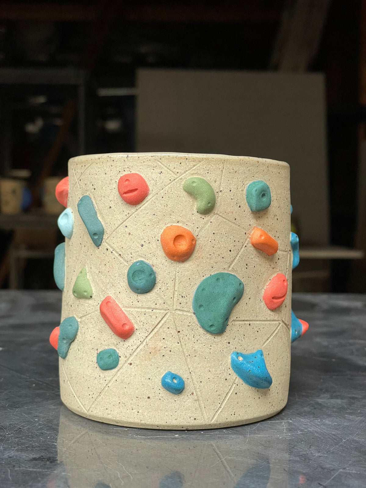 ORIG ALL - Buff Speckled Climbing Cup with Hold Handle - Handsculpted