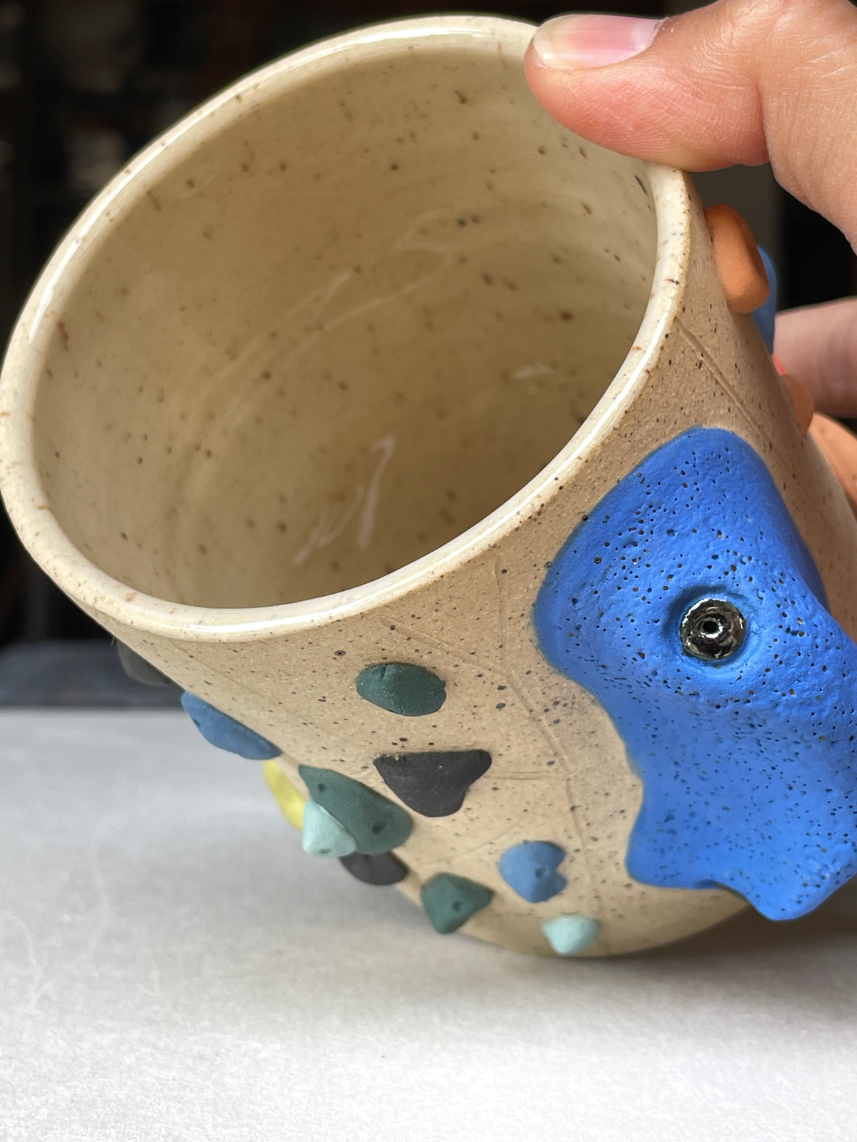Straight Wall Cup - Buff Speckled with Hold Handle - Handsculpted