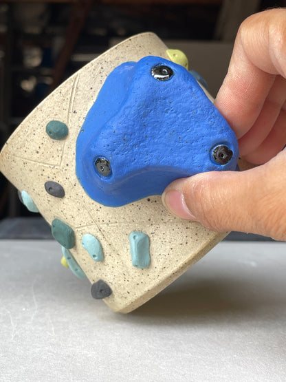 Low Wide Cup - Buff Speckled with Hold Handle - Handsculpted