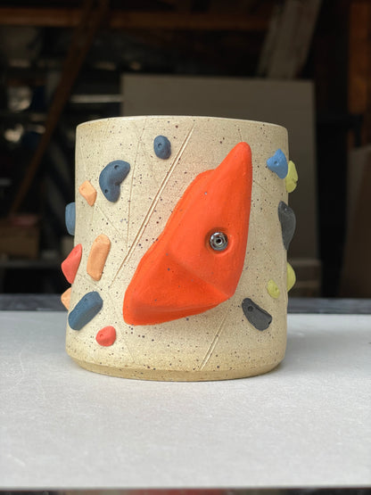 Straight Wall Cup - Buff Speckled with Hold Handle - Handsculpted