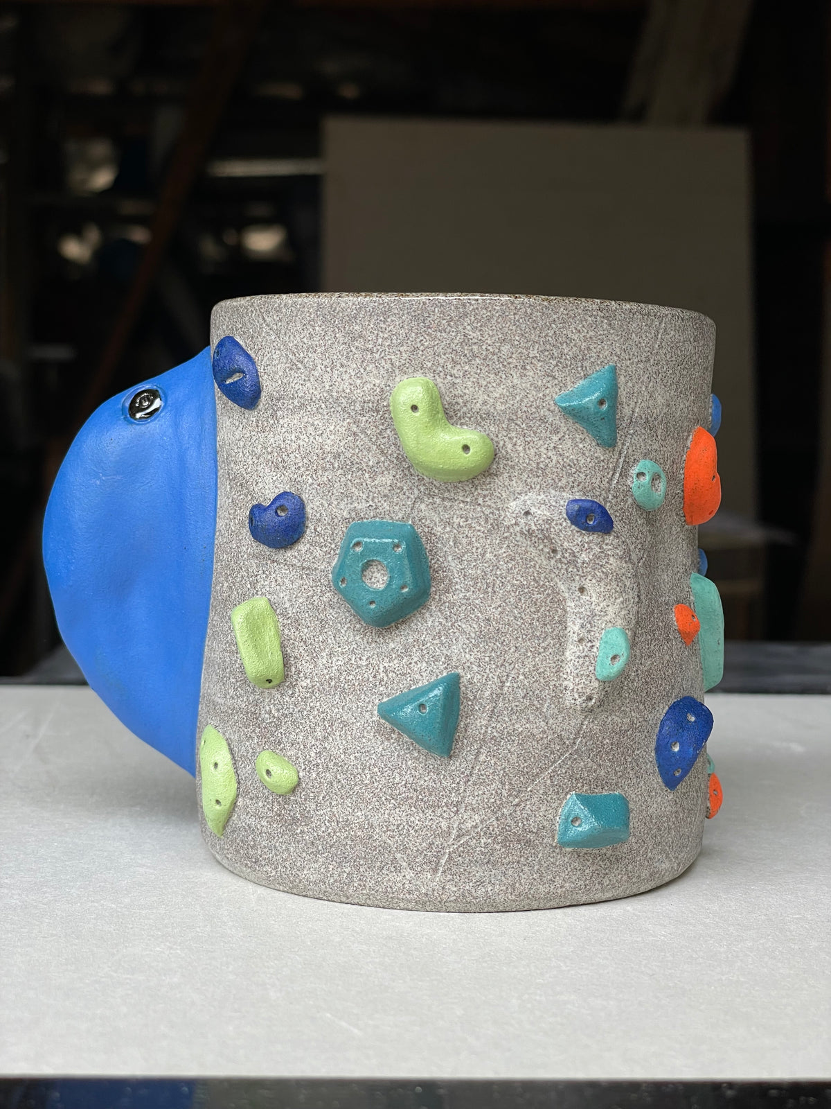 BRIGHT BLUE Hold Handle - Granite Climbing Cup- Handsculpted