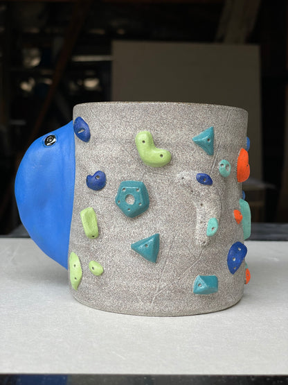 BRIGHT BLUE Hold Handle - Granite Climbing Cup- Handsculpted