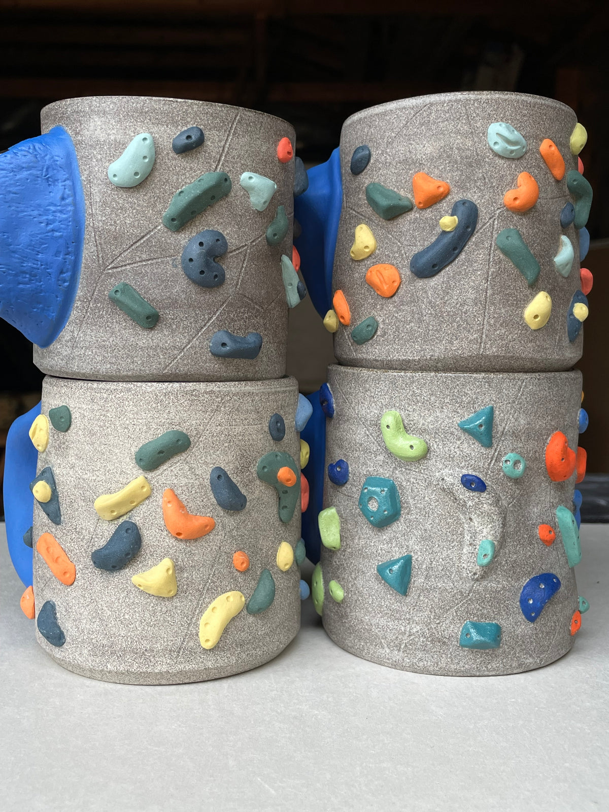BRIGHT BLUE Hold Handle - Granite Climbing Cup- Handsculpted