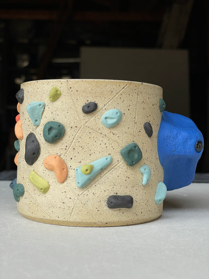 Low Wide Cup - Buff Speckled with Hold Handle - Handsculpted