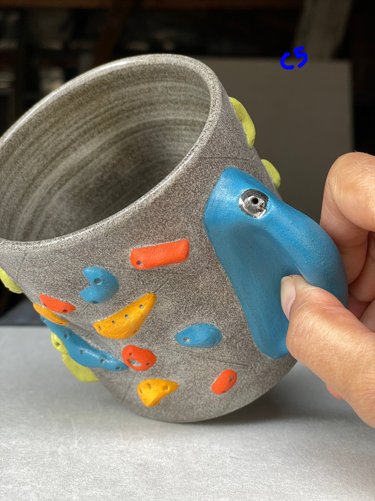 MUTED BLUE Hold Handle - Granite Climbing Cup -Handsculpted