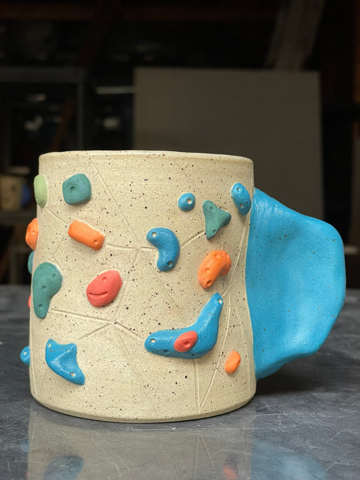ORIG ALL - Buff Speckled Climbing Cup with Hold Handle - Handsculpted