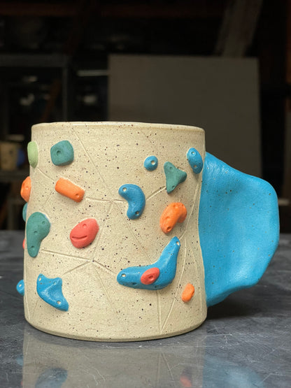 ORIG ALL - Buff Speckled Climbing Cup with Hold Handle - Handsculpted