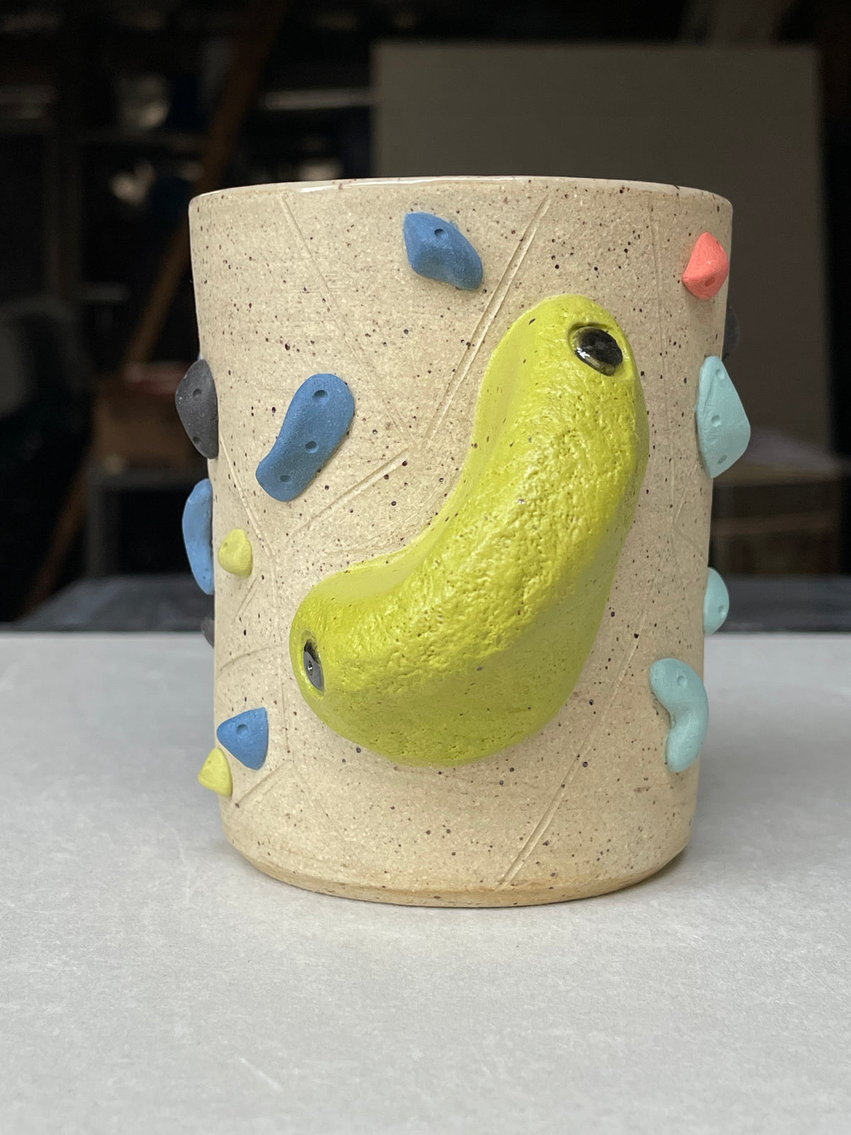 V-shape Cup - Buff Speckled with Hold Handle - Handsculpted