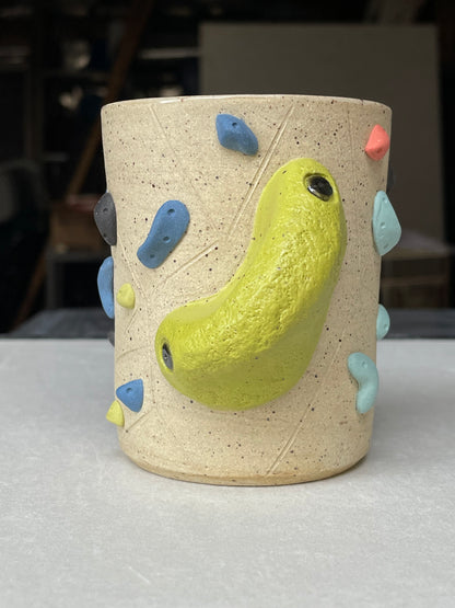 V-shape Cup - Buff Speckled with Hold Handle - Handsculpted