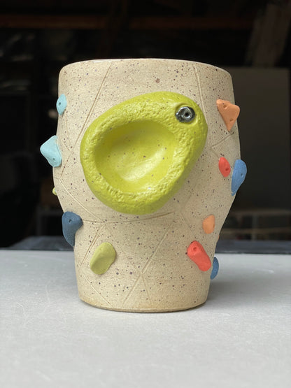 Tapered Tumbler - Buff Speckled with Hold Handle - Handsculpted
