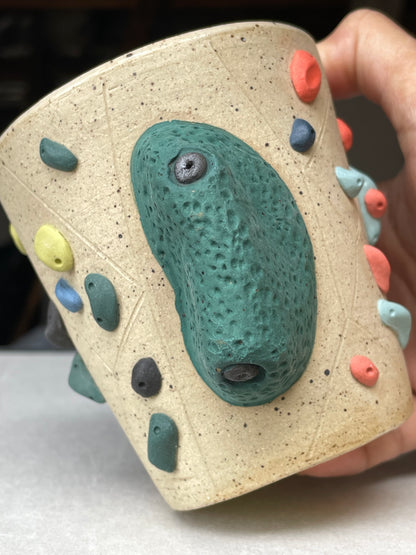 V-shape Cup - Buff Speckled with Hold Handle - Handsculpted