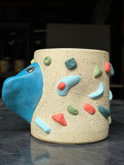 Straight Wall Cup - Buff Speckled with Hold Handle - Handsculpted