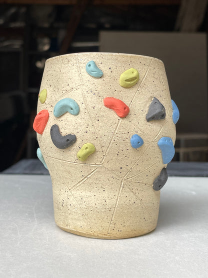 Tapered Tumbler - Buff Speckled with Hold Handle - Handsculpted