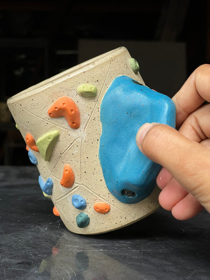 Straight Wall Cup - Buff Speckled with Hold Handle - Handsculpted