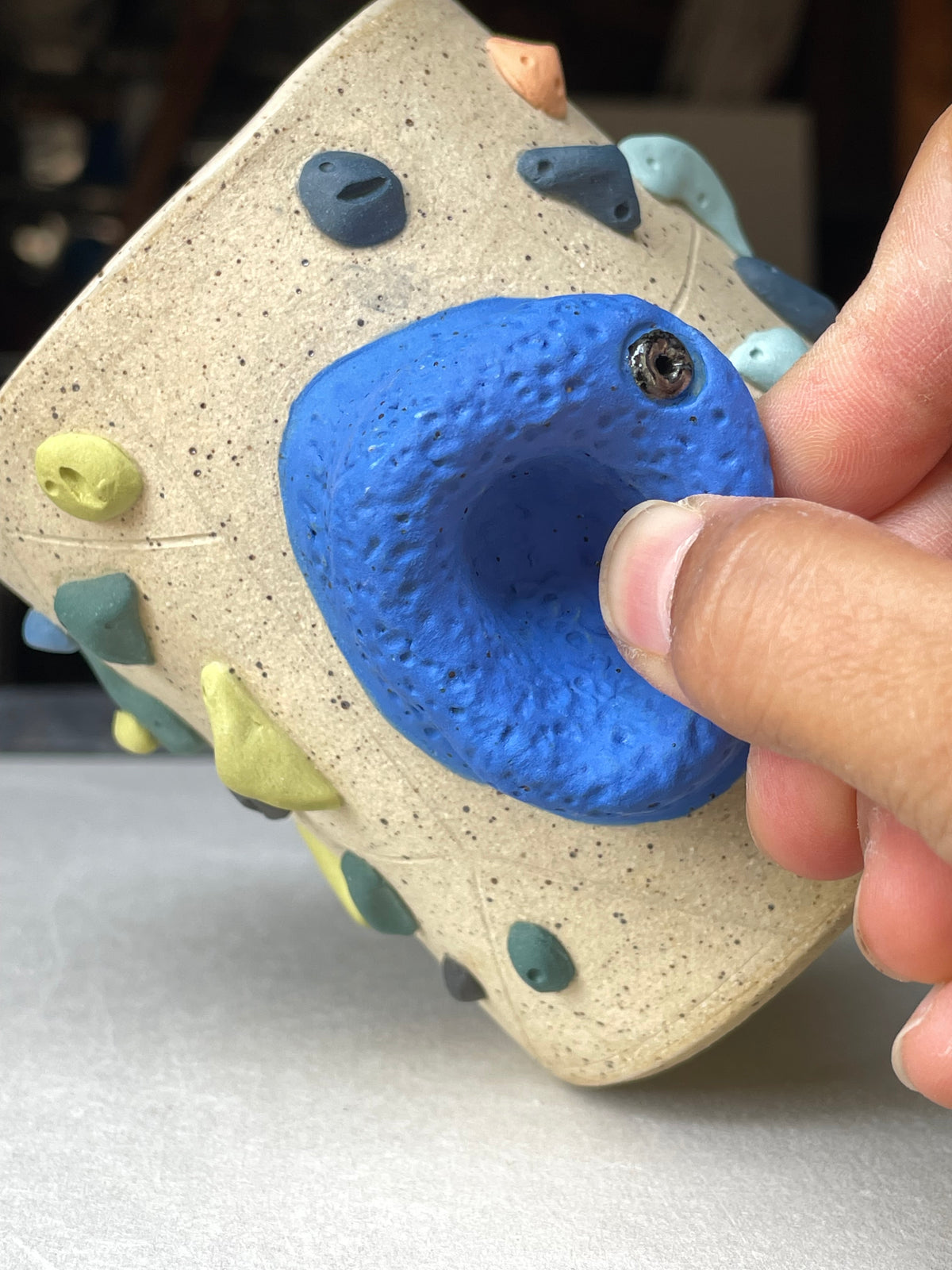 Straight Wall Cup - Buff Speckled with Hold Handle - Handsculpted
