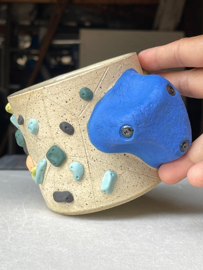 Low Wide Cup - Buff Speckled with Hold Handle - Handsculpted