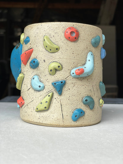 Straight Wall Cup - Buff Speckled with Hold Handle - Handsculpted
