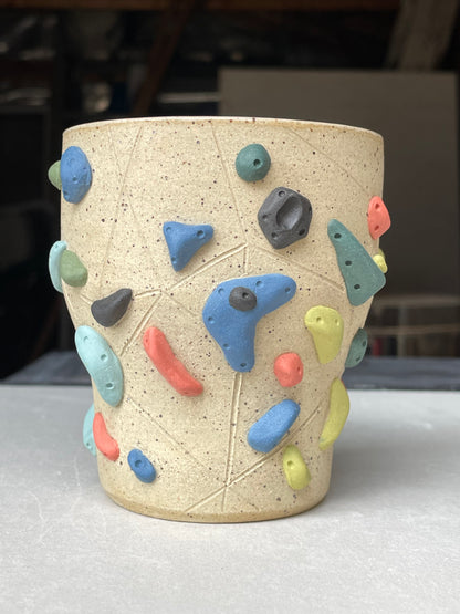 Tapered Tumbler - Buff Speckled with Hold Handle - Handsculpted