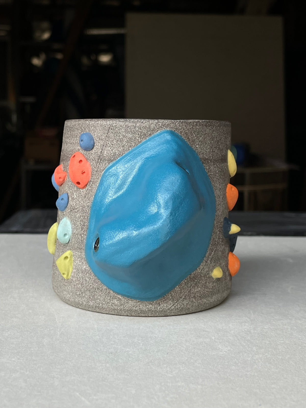MUTED BLUE Hold Handle - Granite Climbing Cup -Handsculpted