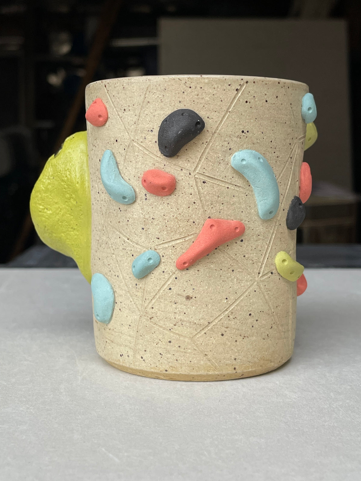 V-shape Cup - Buff Speckled with Hold Handle - Handsculpted