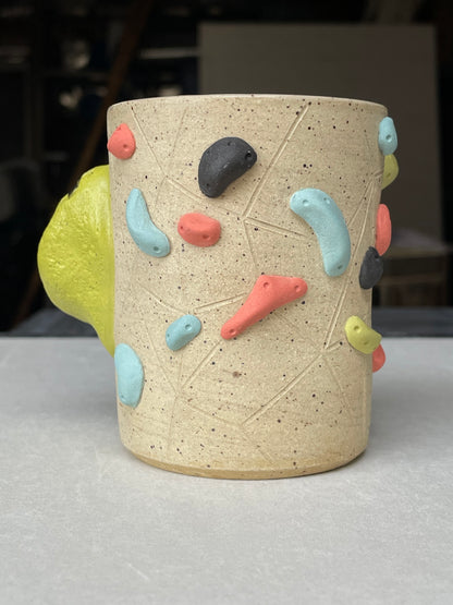 V-shape Cup - Buff Speckled with Hold Handle - Handsculpted