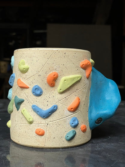 Straight Wall Cup - Buff Speckled with Hold Handle - Handsculpted