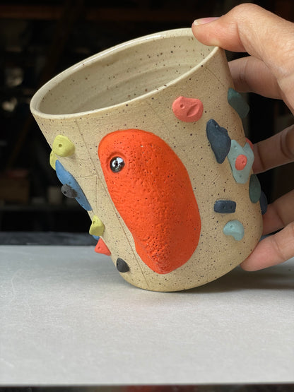 ORIG ALL - Buff Speckled Climbing Cup with Hold Handle - Handsculpted