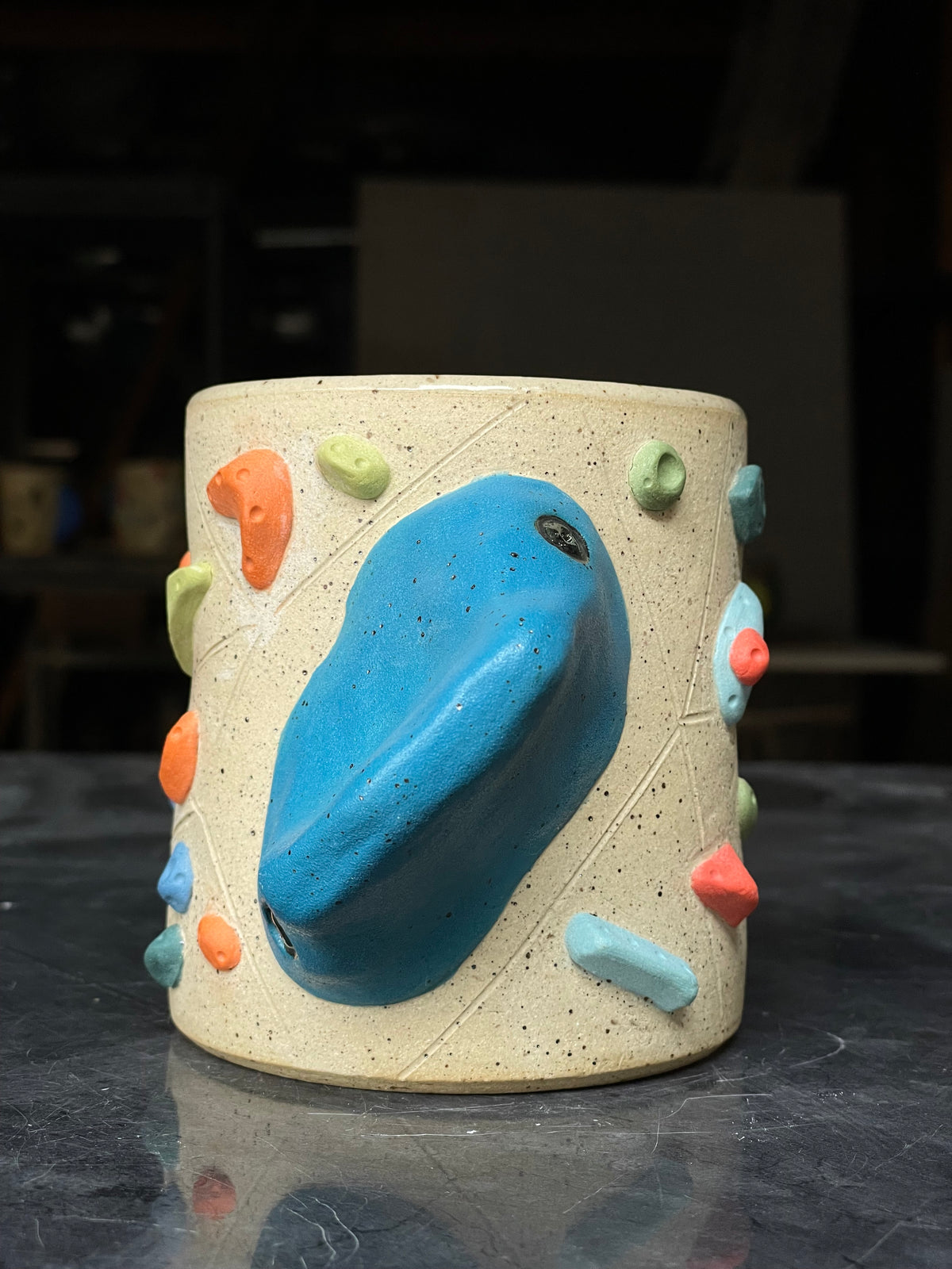 Straight Wall Cup - Buff Speckled with Hold Handle - Handsculpted