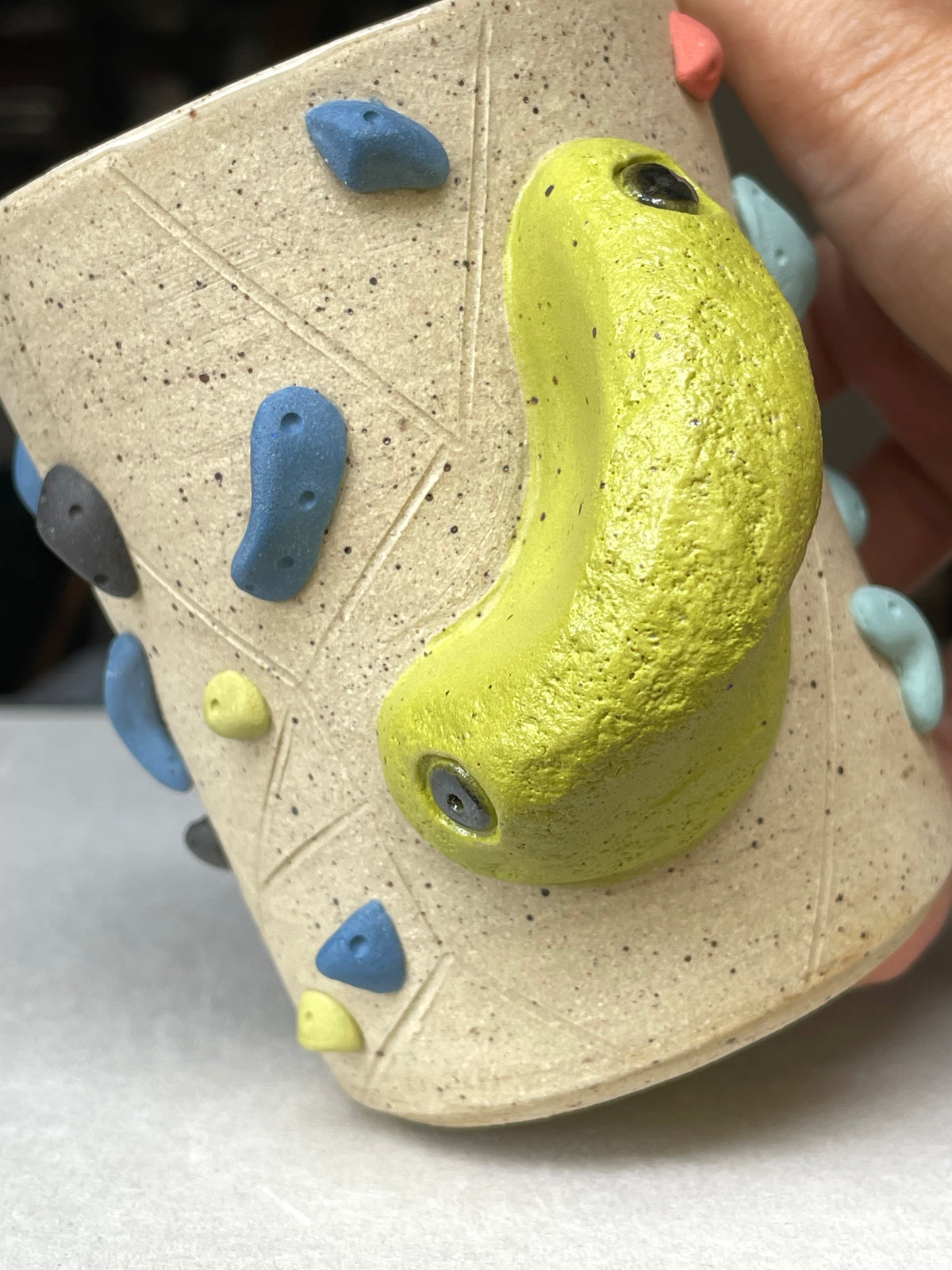 V-shape Cup - Buff Speckled with Hold Handle - Handsculpted