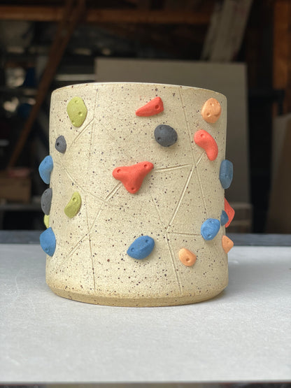 Straight Wall Cup - Buff Speckled with Hold Handle - Handsculpted