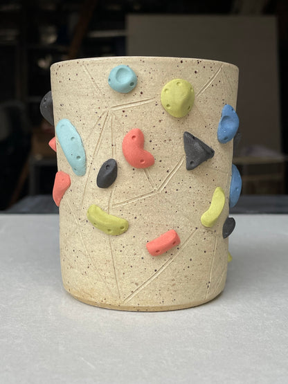 V-shape Cup - Buff Speckled with Hold Handle - Handsculpted