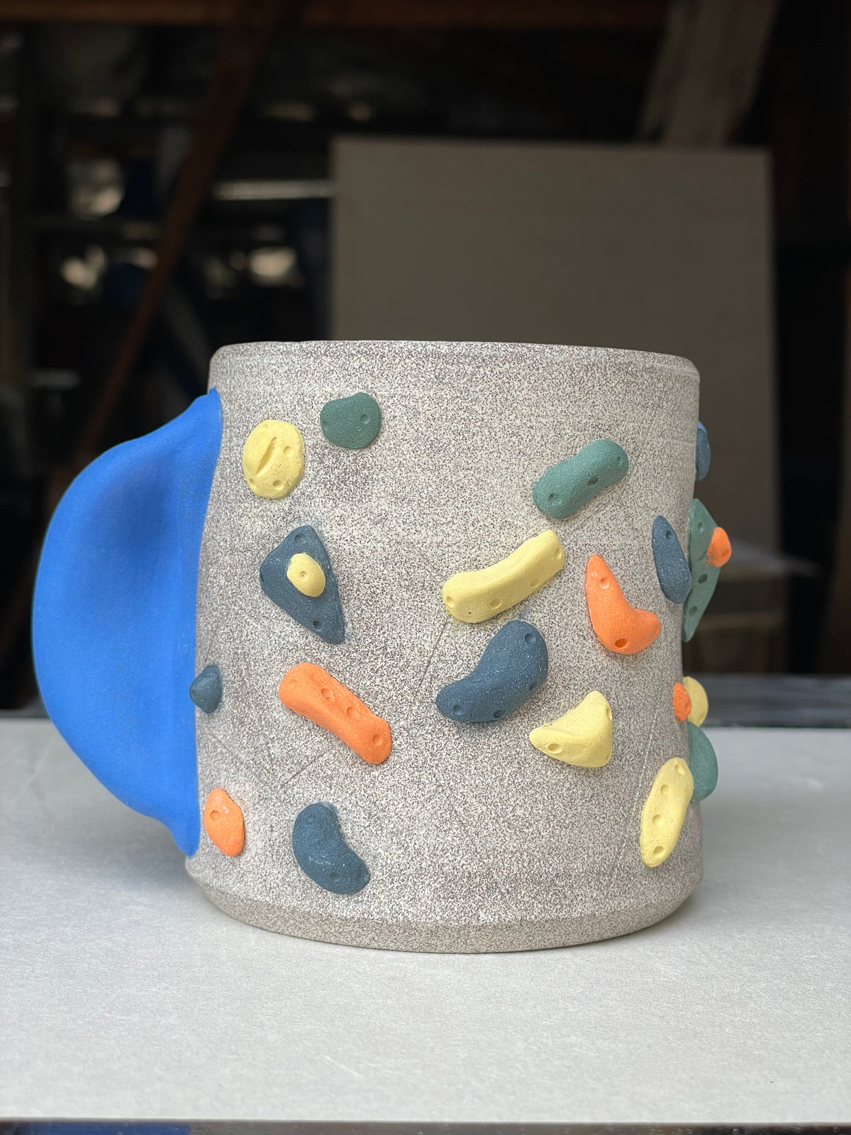 BRIGHT BLUE Hold Handle - Granite Climbing Cup- Handsculpted