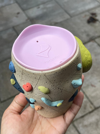 Tapered Tumbler - Buff Speckled with Hold Handle - Handsculpted