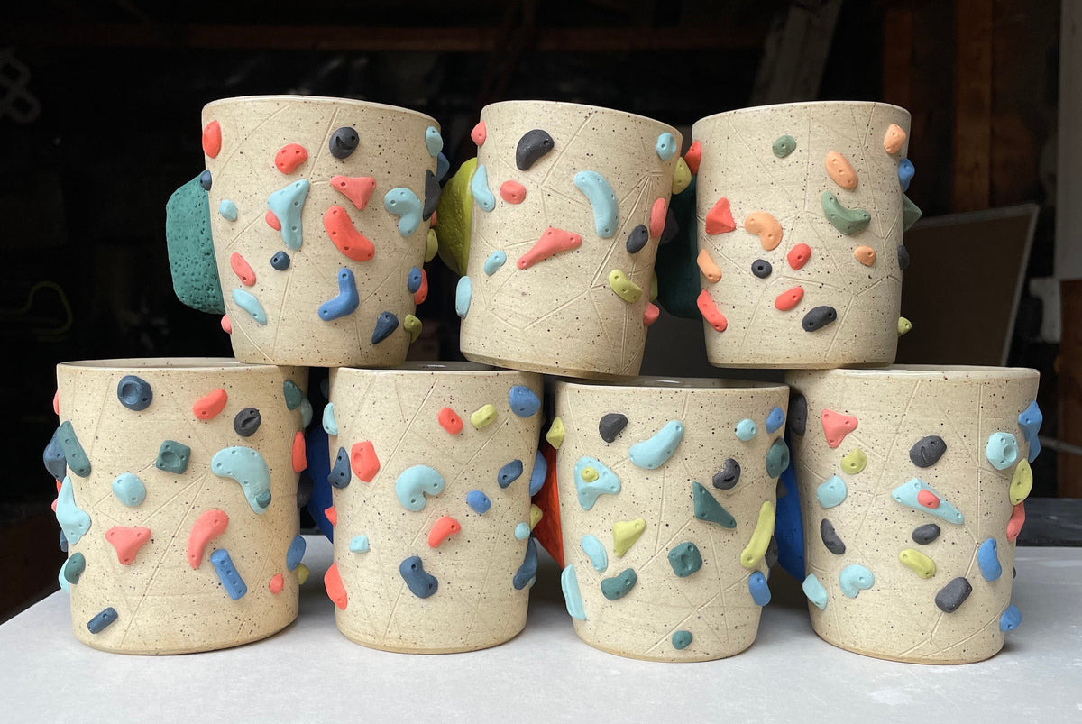 V-shape Cup - Buff Speckled with Hold Handle - Handsculpted