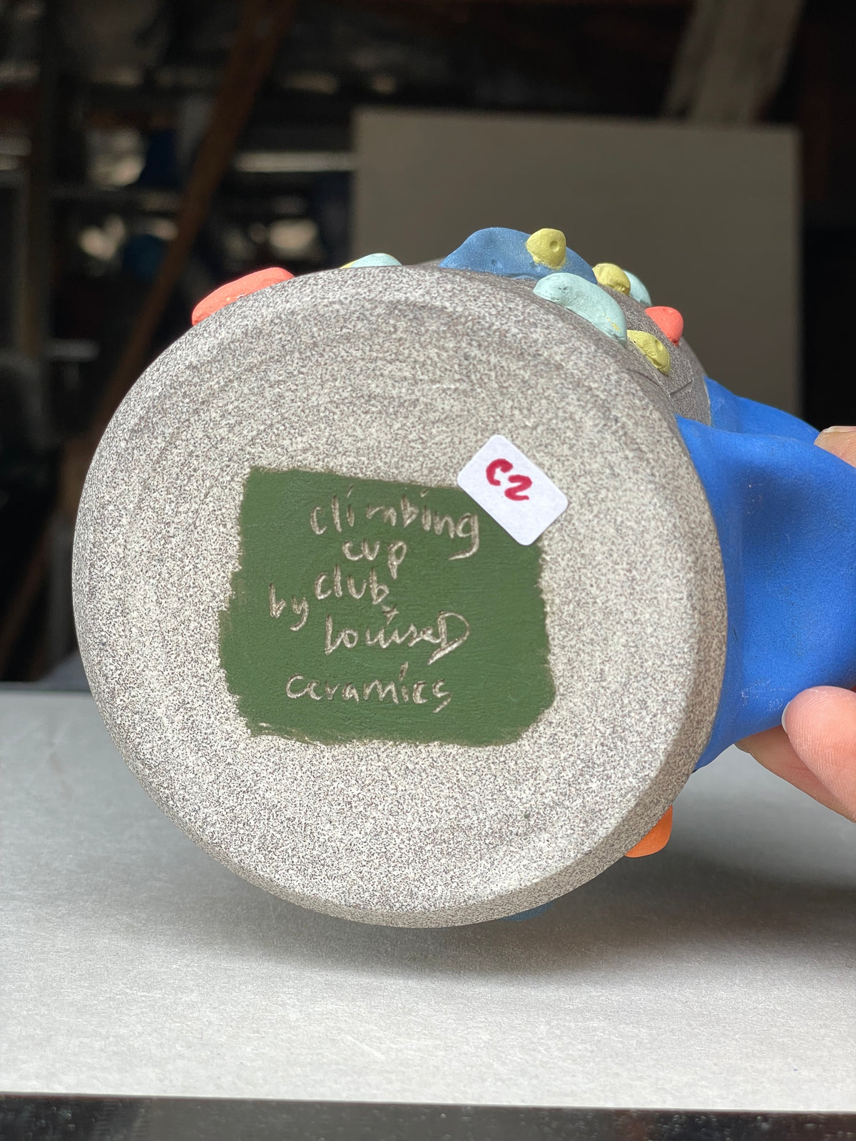 BRIGHT BLUE Hold Handle - Granite Climbing Cup- Handsculpted
